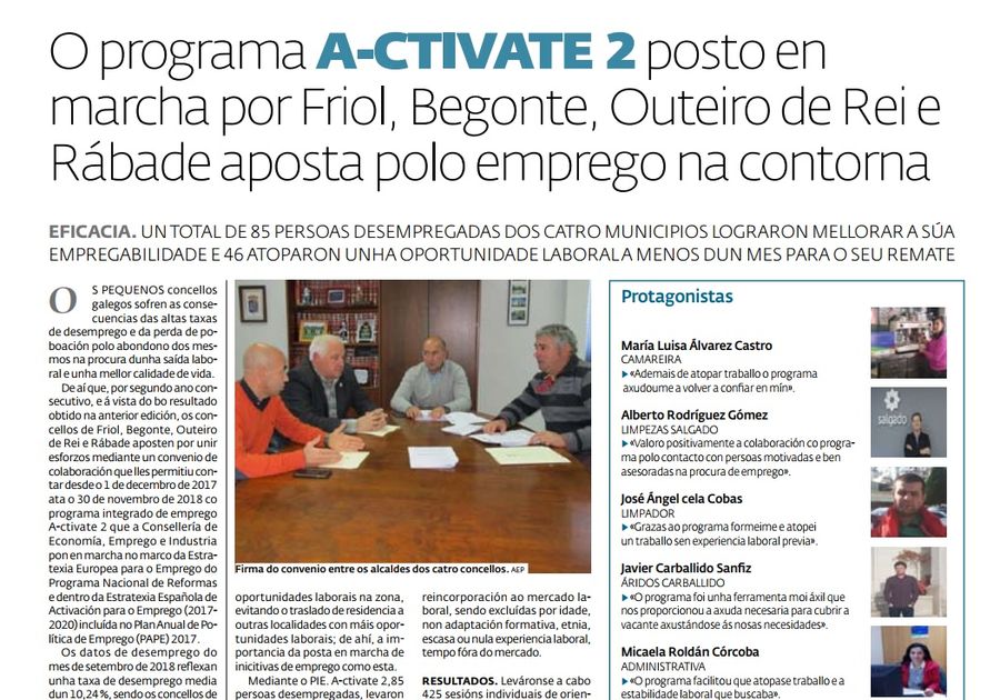 El programa A-CTIVATE 2 puesto en marcha por Friol, Begonte, Outeiro de Rei y Rábade apuesta por el empleo en el contorno