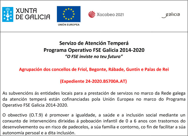 Servizo de Atención Temperá - Programa Operativo FSE Galicia 2014-2020