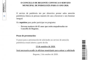 O Concello de Begonte convoca o servizo municipal de PODOLOXÍA para o ano 2020.